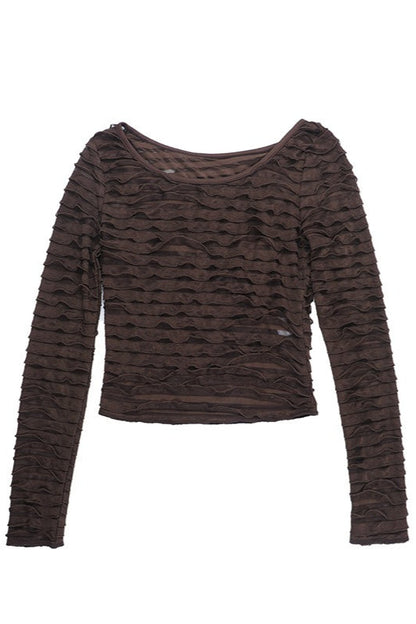 Rückansicht der Damen Kurzbluse mit transparenter Struktur