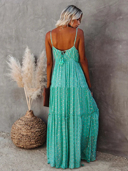 Boho Chic grünes langes Sommerkleid