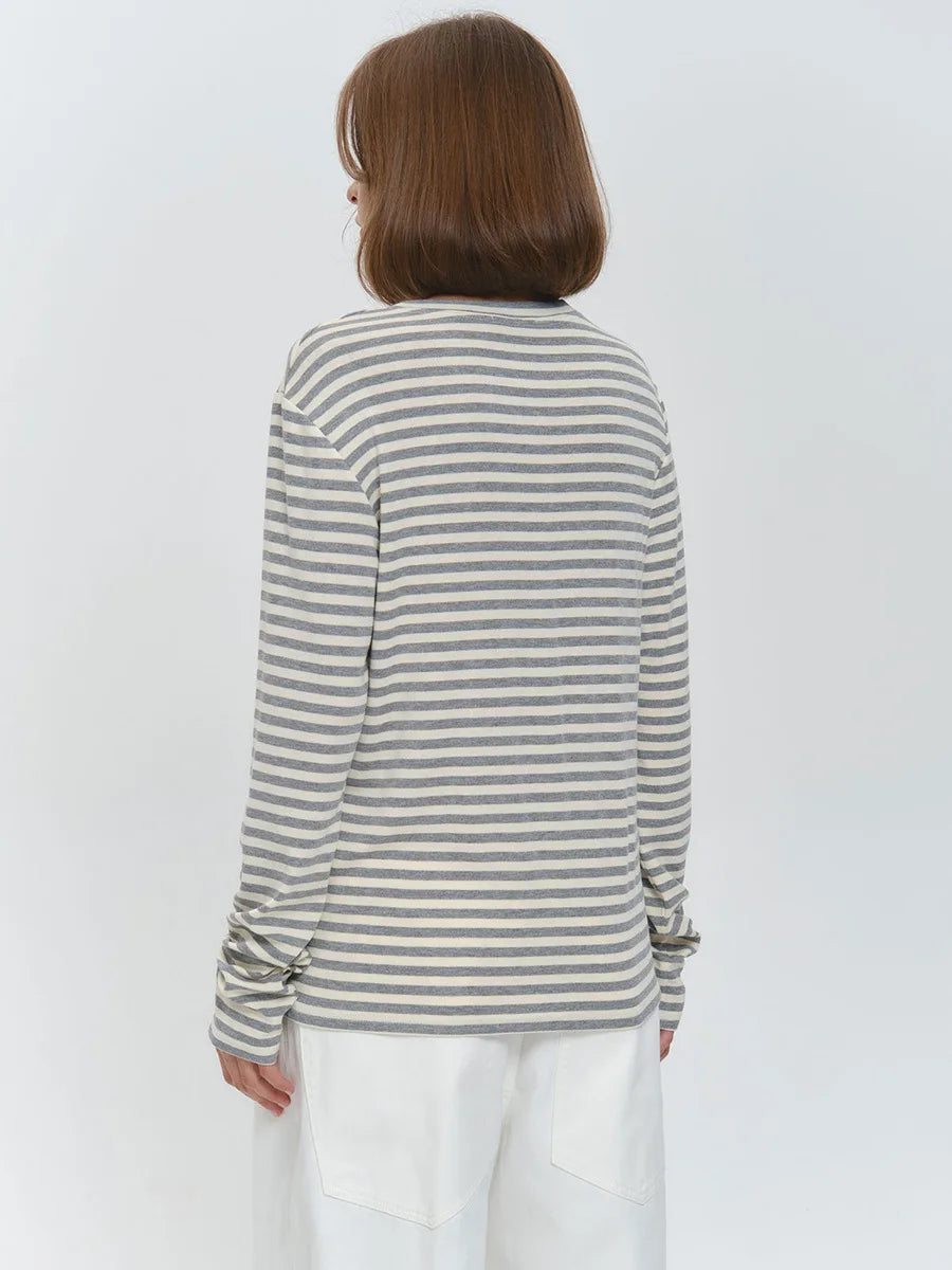 Damen Baumwolle Langarm gestreiftes T-Shirt