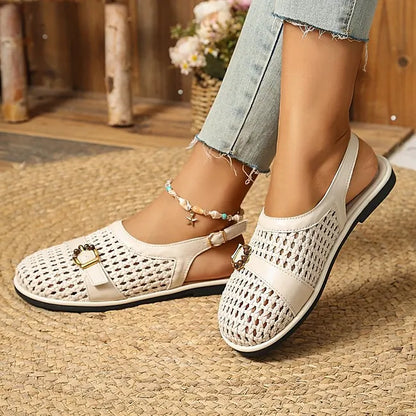 Damen Sandalen flach mit geflochtener Optik und bequemem Sitz
