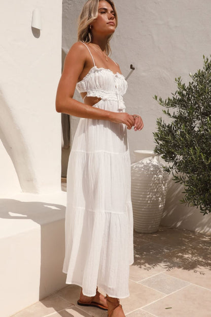 Chiffon-Baumwollmischung verstellbares Träger-Midikleid