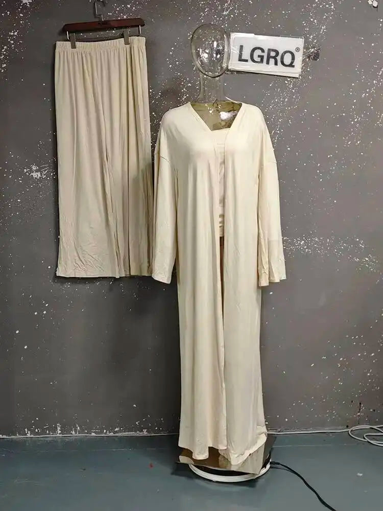 Damen Trägerloses Oberteil Langärmeliges Cardigan Weite Hose Set