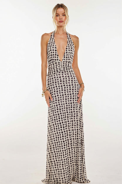 Damen Maxikleid Mit Print Und Rückenfreiem Schnitt
