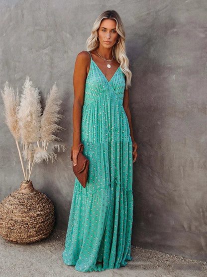 Boho Chic grünes langes Sommerkleid