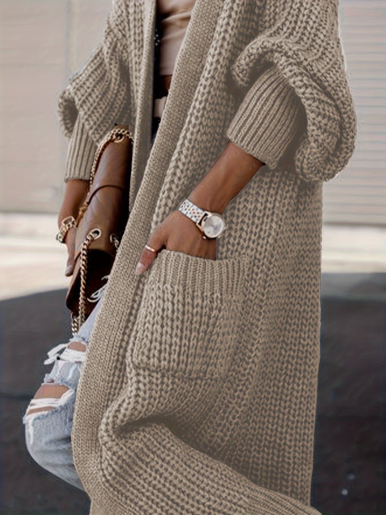 Maxi-Cardigan für Damen mit bequemem Schnitt und langen Ärmeln