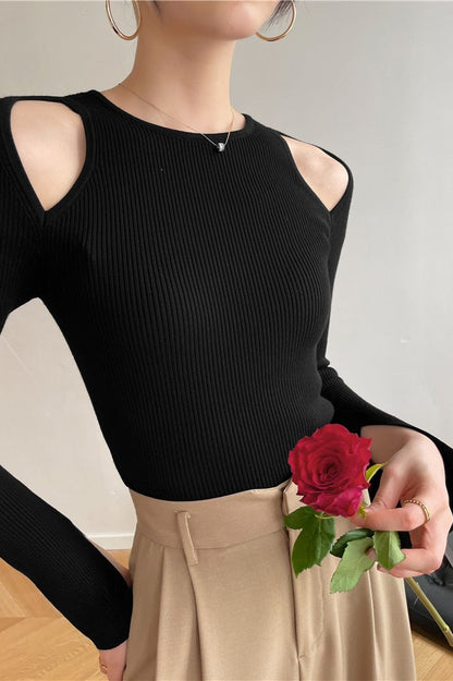 Damen Strickoberteil im Retro-Stil mit elegantem Rundhalsausschnitt