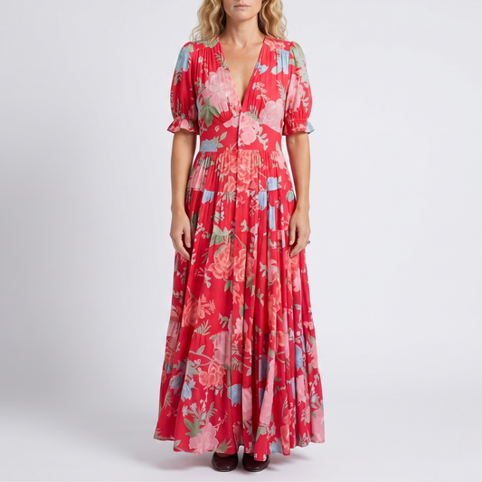 Minelda™ - Elegantes Blumenmuster Kleid mit V-Ausschnitt