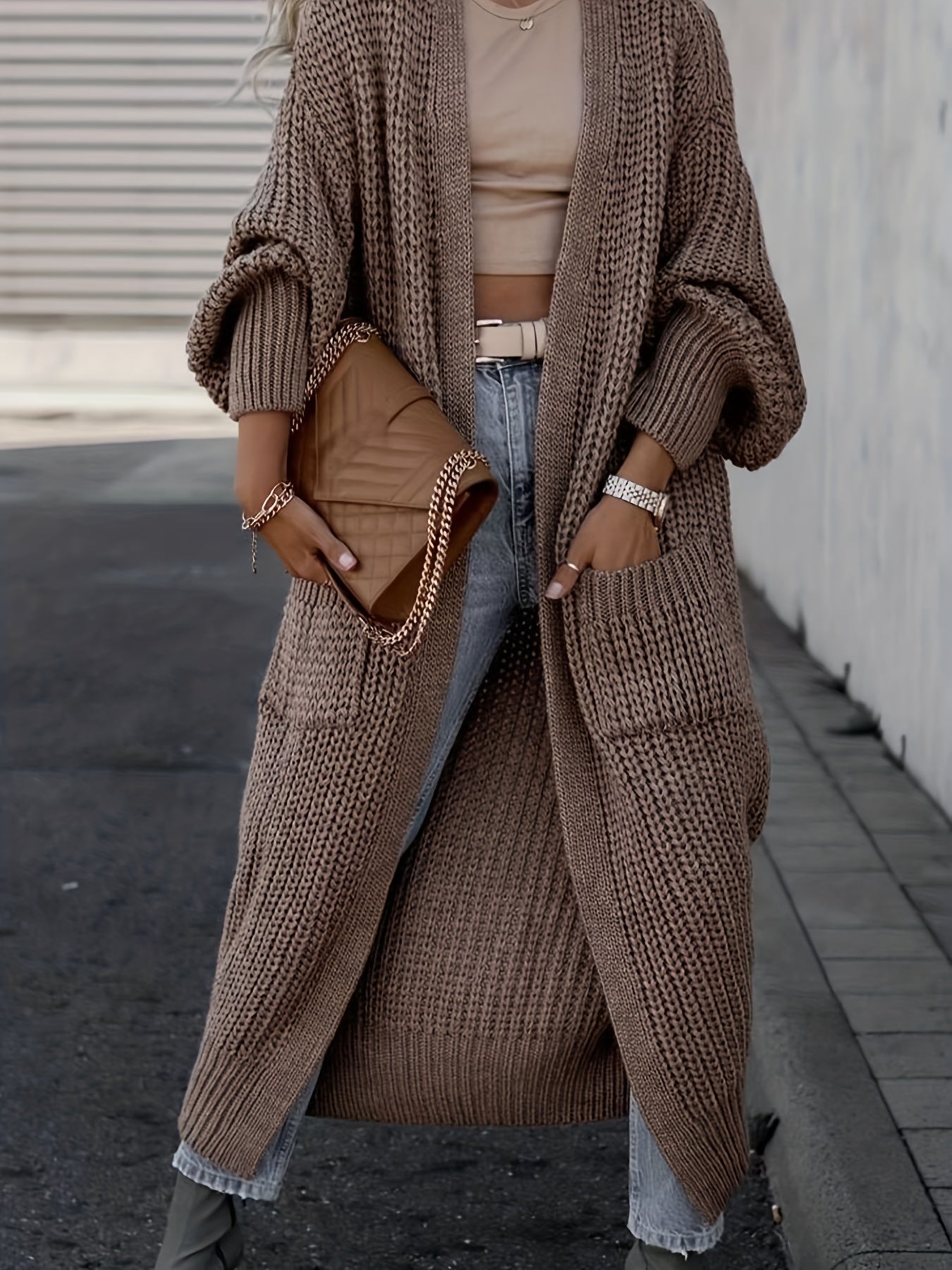 Damen-Cardigan in langer Passform mit funktionalen Taschen