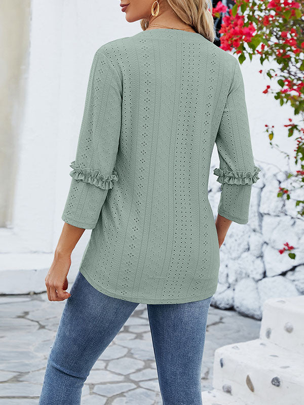 Elegantes Damen Jacquard T-Shirt mit 3/4-Ärmeln für Alltag und Büro