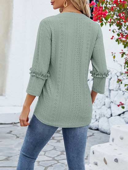 Elegantes Damen Jacquard T-Shirt mit 3/4-Ärmeln für Alltag und Büro