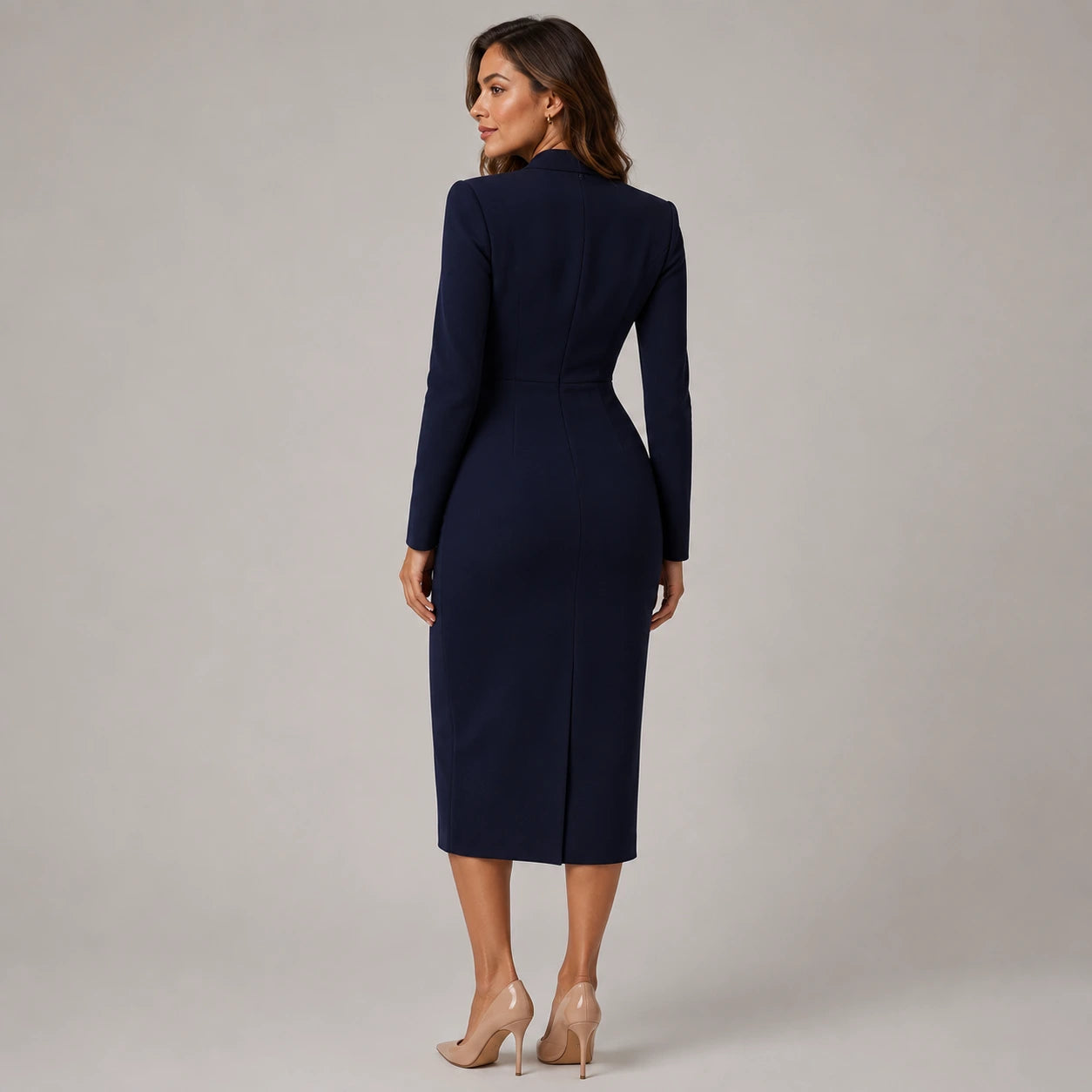 Figurbetontes Wickel-Midikleid für Damen mit Schalkragen