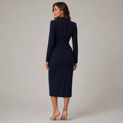 Figurbetontes Wickel-Midikleid für Damen mit Schalkragen