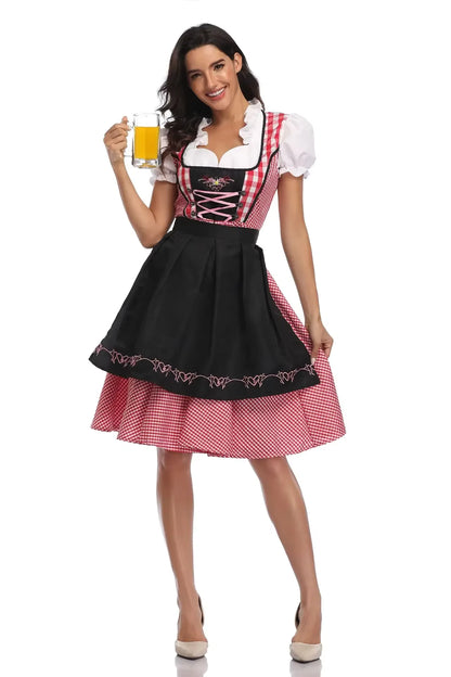 Damen Karo Oktoberfest Dirndlkleid mit Schürze