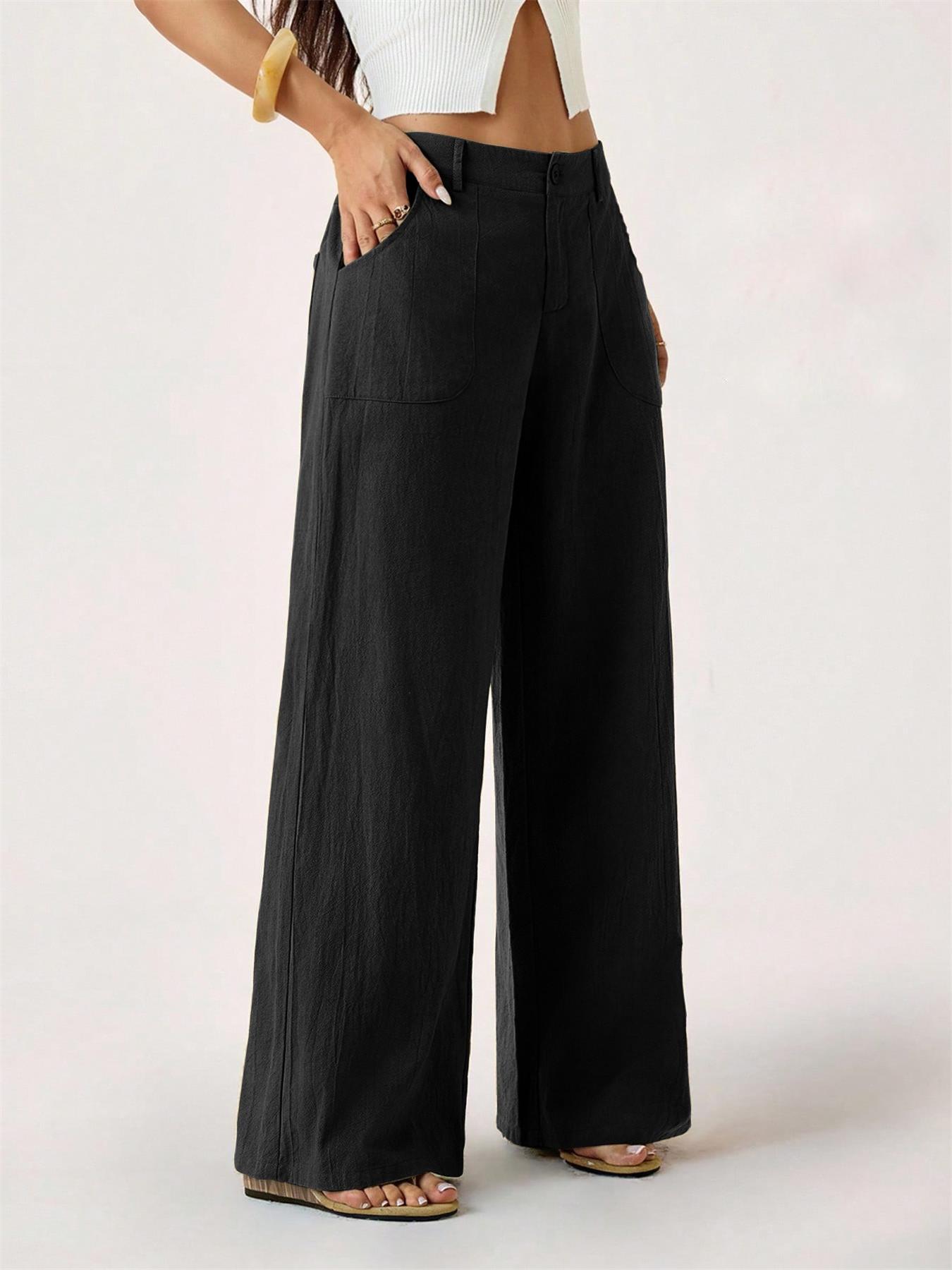 Weite Hose aus Baumwoll-Leinen-Mischung mit hoher Taille