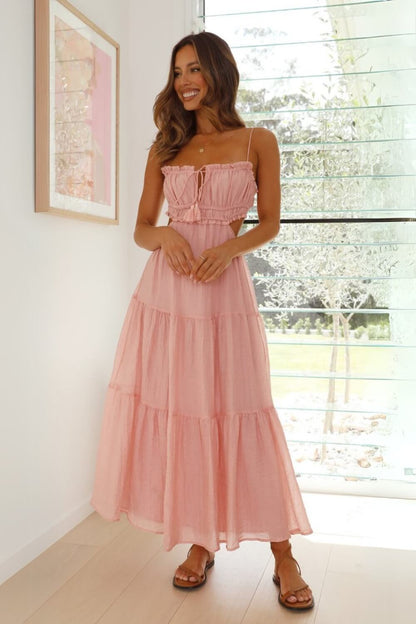 Chiffon-Baumwollmischung verstellbares Träger-Midikleid