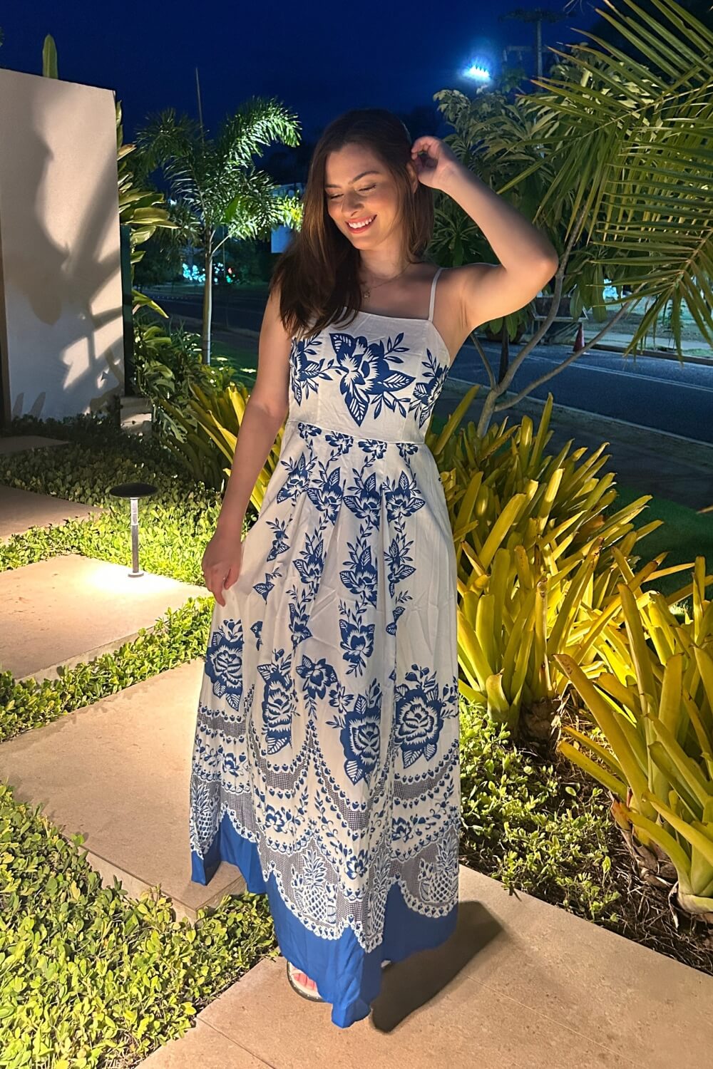 Polyester Spaghetti-Träger Midikleid Blau