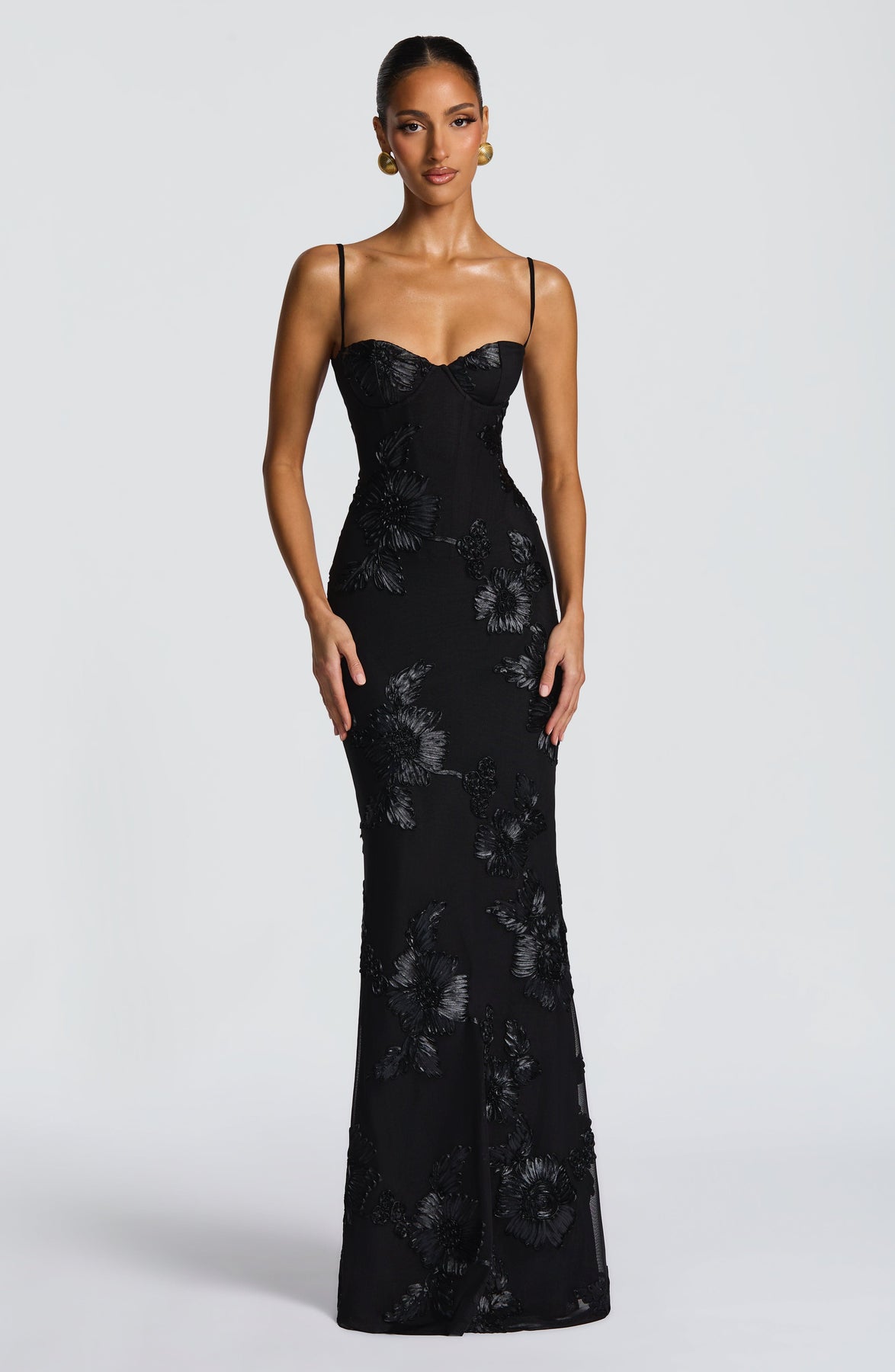 Damen Maxikleid Mit Korsettpassform Und Blumenapplikation