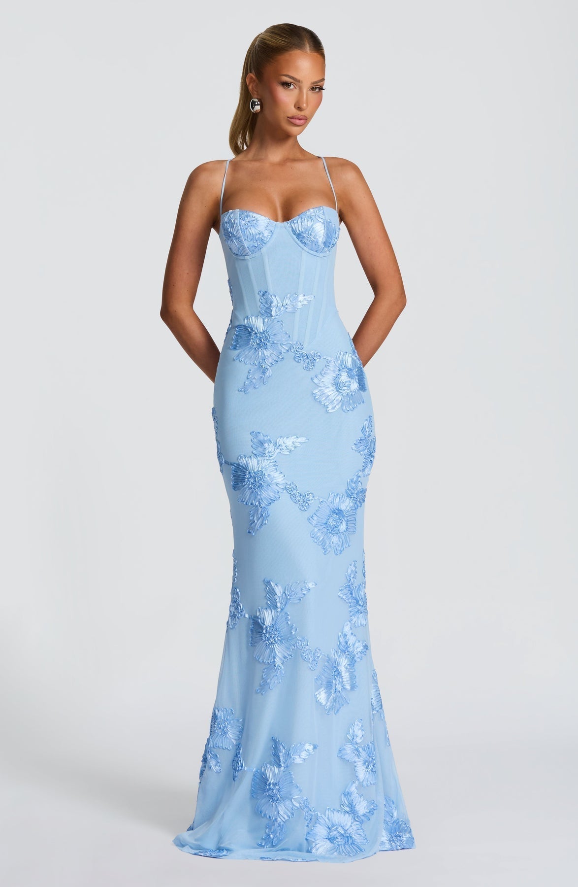 Damen Maxikleid Mit Korsettpassform Und Blumenapplikation