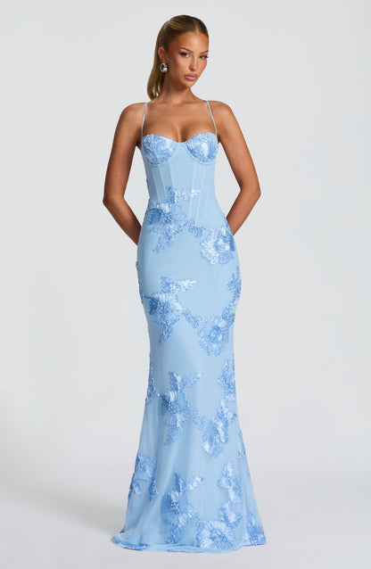 Damen Maxikleid Mit Korsettpassform Und Blumenapplikation