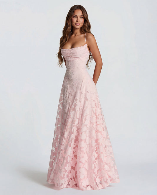 Damen Maxikleid aus Spitze mit geradem Ausschnitt in voller Länge