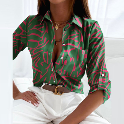 Damen Bluse Mit Geometrischem Print Und Knopfleiste