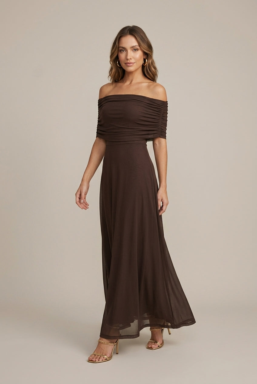 Damen-Maxikleid mit gerüschtem Korsett in der Vorderansicht