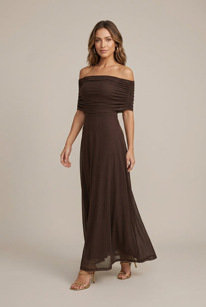 Damen-Maxikleid mit gerüschtem Korsett in der Vorderansicht