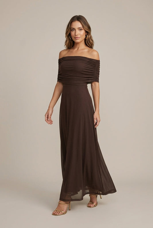 Damen-Maxikleid mit gerüschtem Korsett in der Vorderansicht