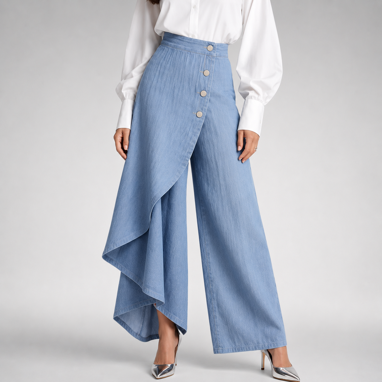Damen weite Hose mit hohem Bund und fließendem Fall, Rückansicht