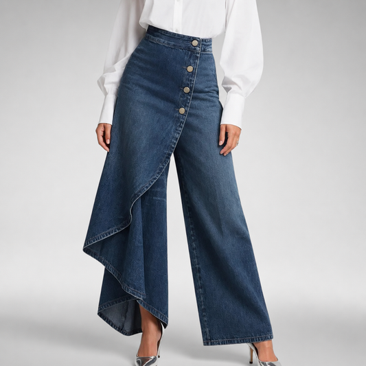 Damen weite Hose mit hohem Bund und fließendem Fall, Vorderansicht