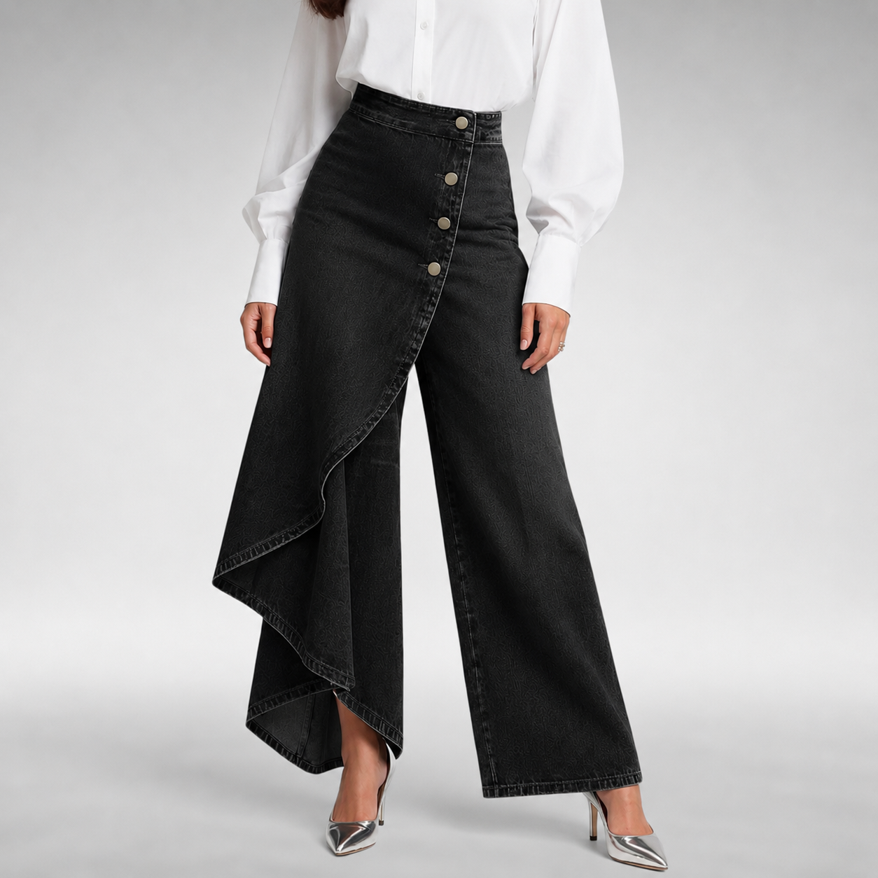 Damen weite Hose mit weitem Bein in seitlicher Ansicht