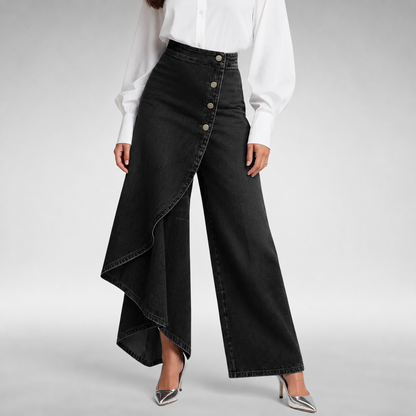Damen weite Hose mit weitem Bein in seitlicher Ansicht