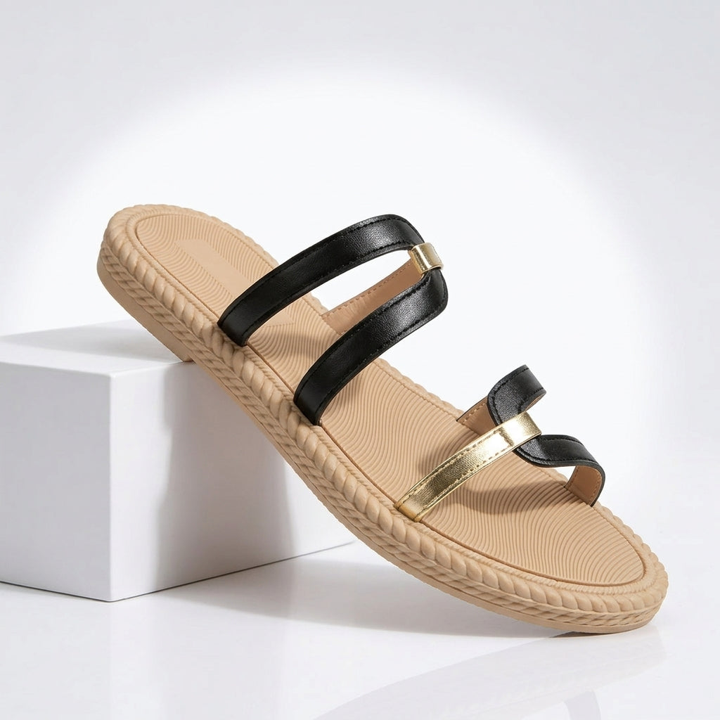 Damen Sandalen mit zwei Riemen von der Seite im schlichten Design