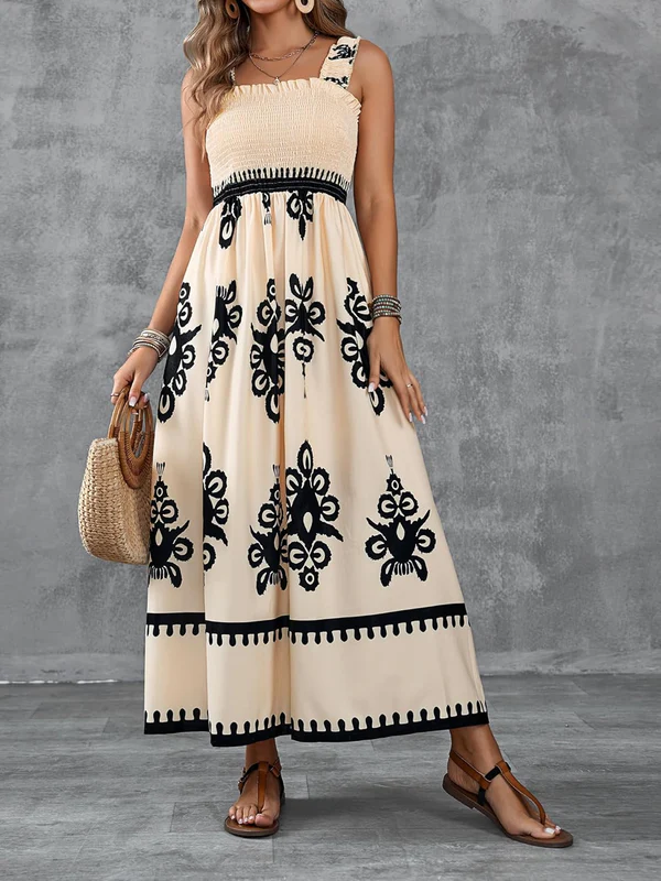 Künstlerisches geometrisches Maxikleid mit Raffung