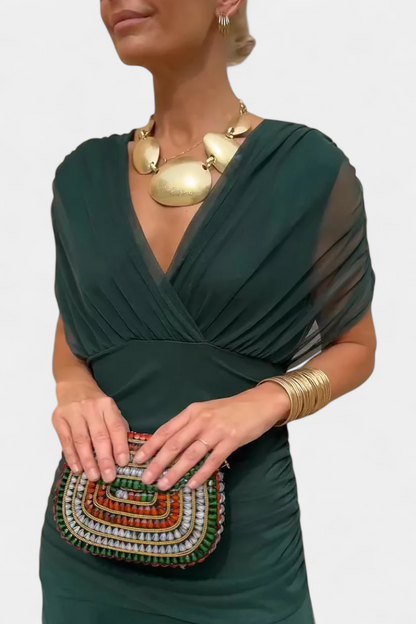 Damen Maxikleid Blumenmuster V Ausschnitt