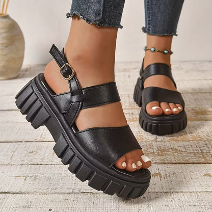 Ansicht der dicken Sohle bei bequemen Damen-Sandalen