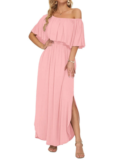 Damen Sommer Maxikleid mit floralem Off-Shoulder-Design