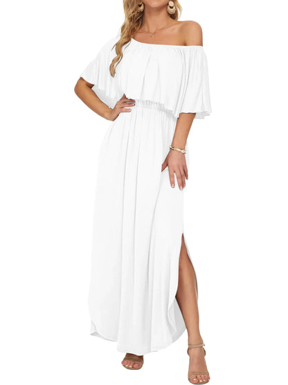 Damen Sommer Maxikleid mit floralem Off-Shoulder-Design