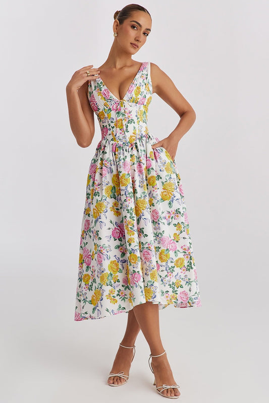 Damen Midikleid mit Blumenprint in Relaxed Fit, Vorderansicht