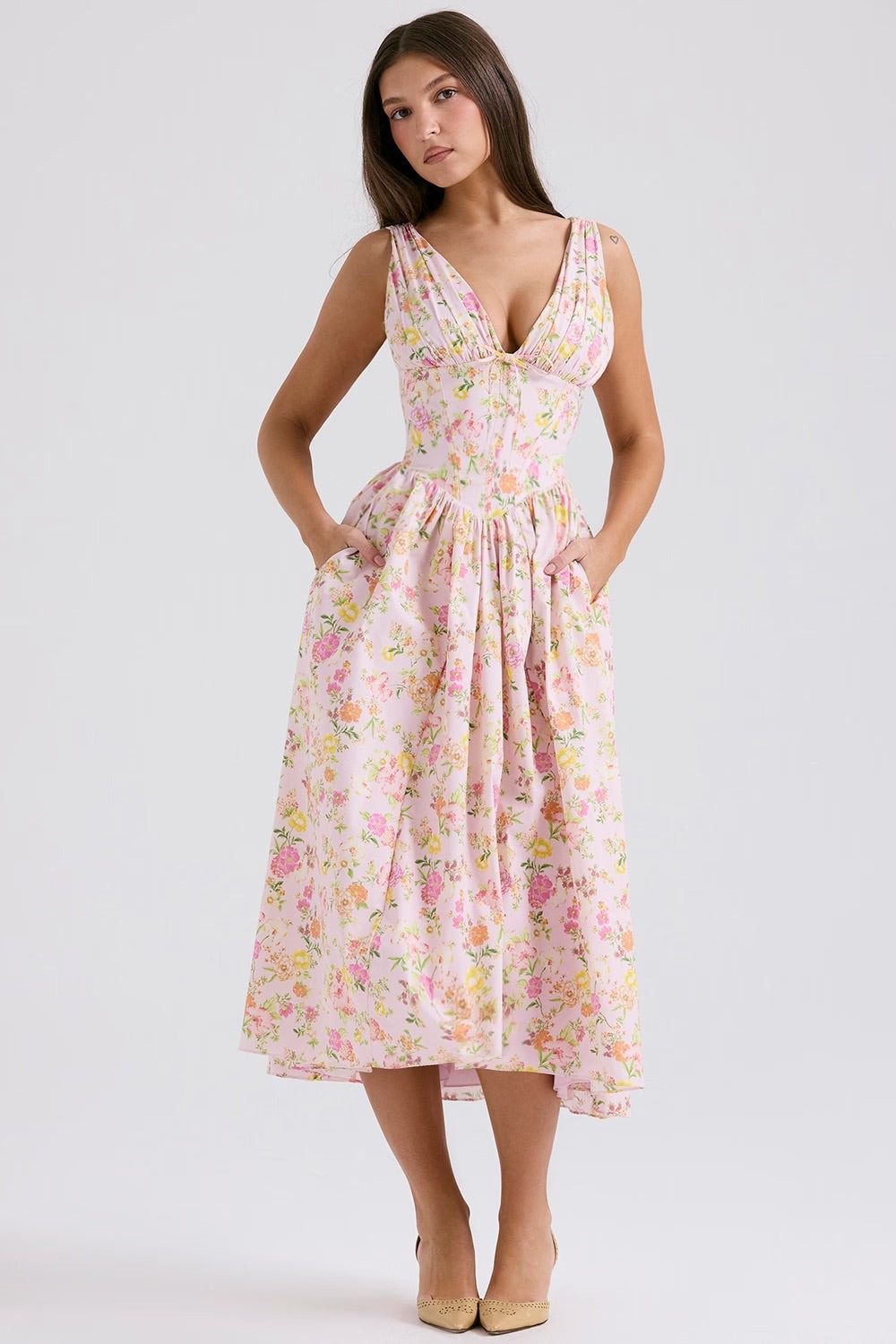 Damen Midikleid mit Blumenprint in Relaxed Fit, Seitenansicht