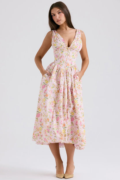 Damen Midikleid mit Blumenprint in Relaxed Fit, Seitenansicht