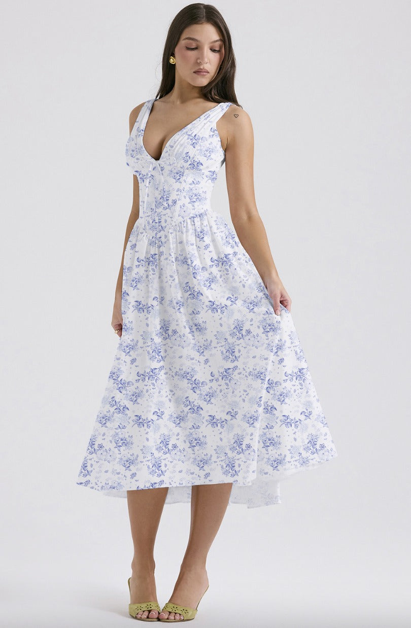 Damen Midikleid mit Blumenprint in Relaxed Fit, Rückansicht