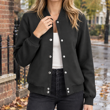 Damen-Bomberjacke aus Baumwollmix mit Rippdetails an Kragen, Bündchen und Saum