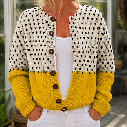 Strickpullover Mit Tupfenmuster Und Farbblock Senfgelb