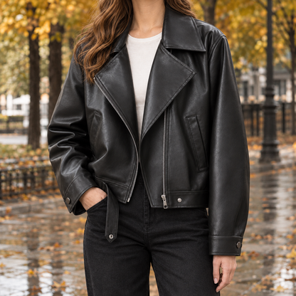 Cropped Bikerjacke in Lederoptik als vielseitiges Damen-Styling