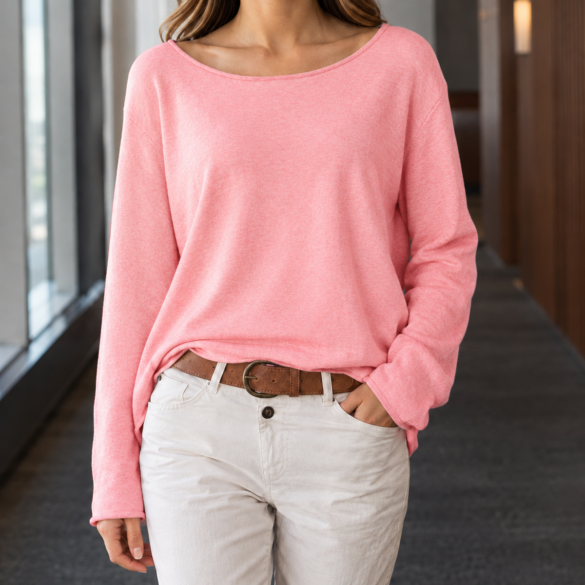Damen Strickshirt Mit Weitem U Boot Ausschnitt