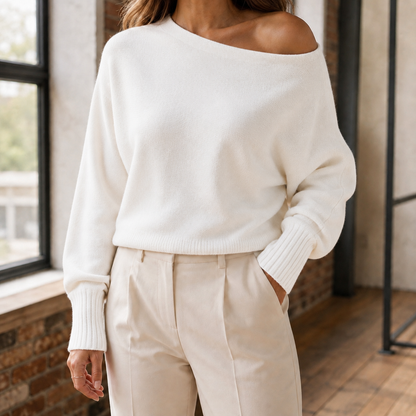 Damen Strickpullover Mit Asymmetrischem Ausschnitt