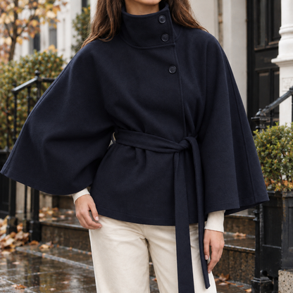 Cape Jacke Mit Stehkragen Und Bindegürtel