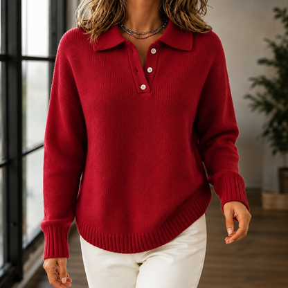 Damen Strickpullover Mit Polokragen