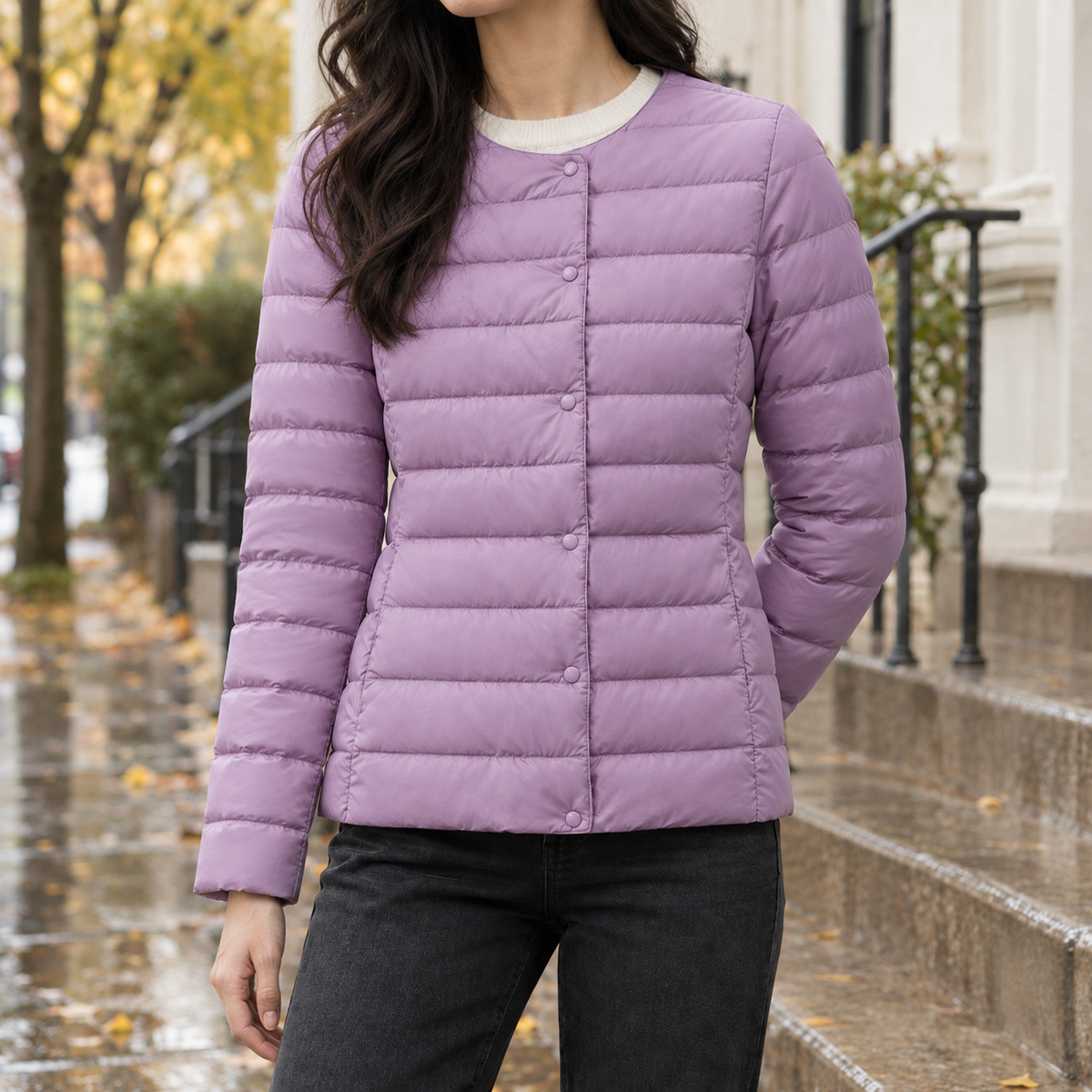 Taillenlange Daunen Steppjacke